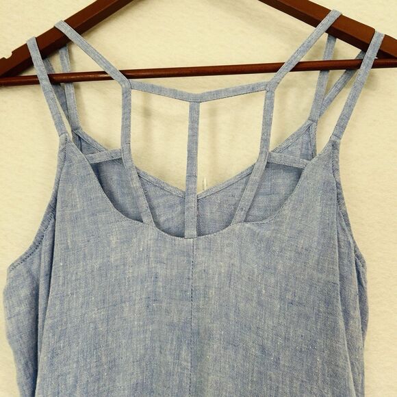 Antibes Blanc Sundress Women L Blue Chambray Maxi Strappy Asymmetrical Beachy - Picture 11 of 13